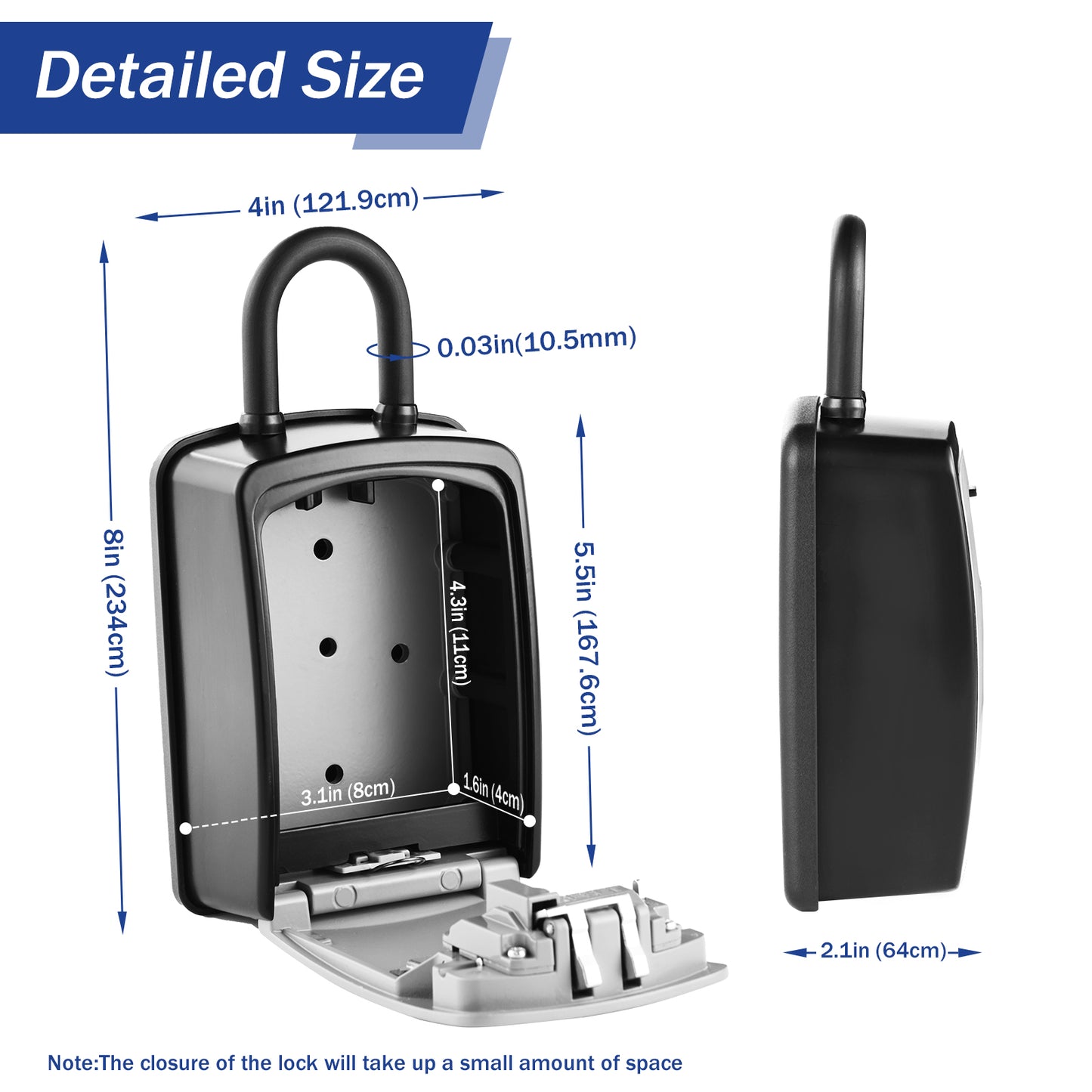 XX-Large Portable Key Lock Box with Removable U-Shackle (Grey)