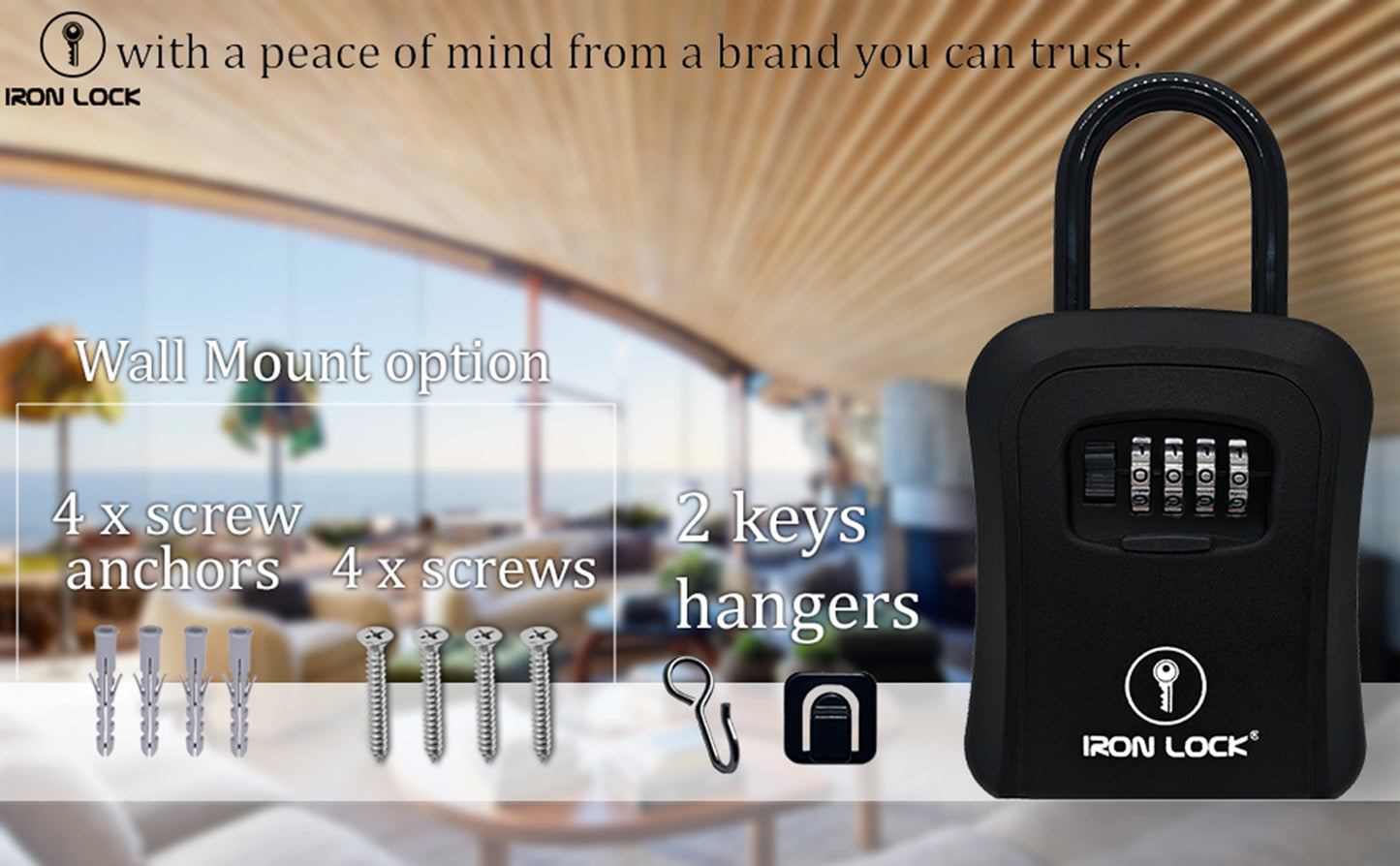 Medium Portable Key Lock Box with Removable U-Shackle (Black)