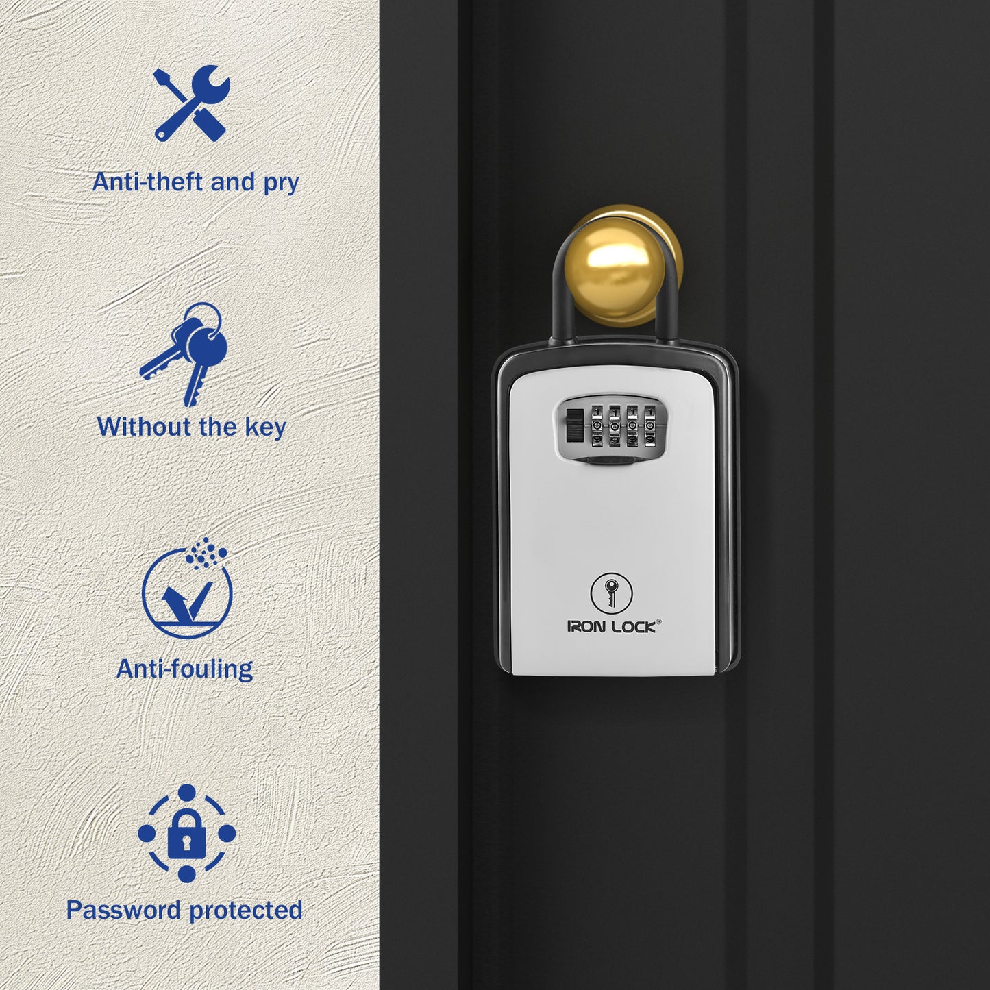 Iron Lock XX-Large grey portable key lock box with removable U-shackle, 4-digit resettable combination — view 10