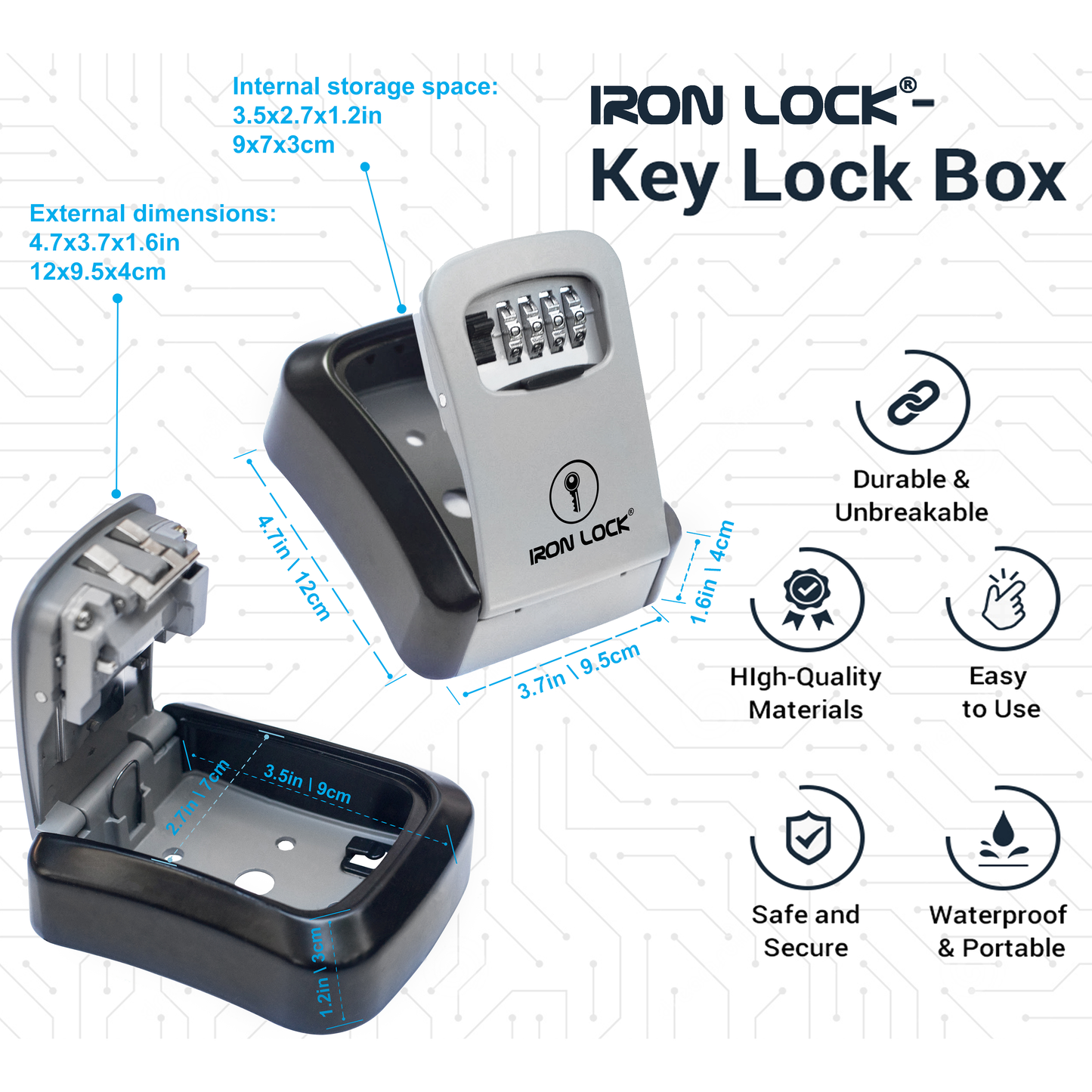 Medium Wall Mount Key Lock Box (Grey)