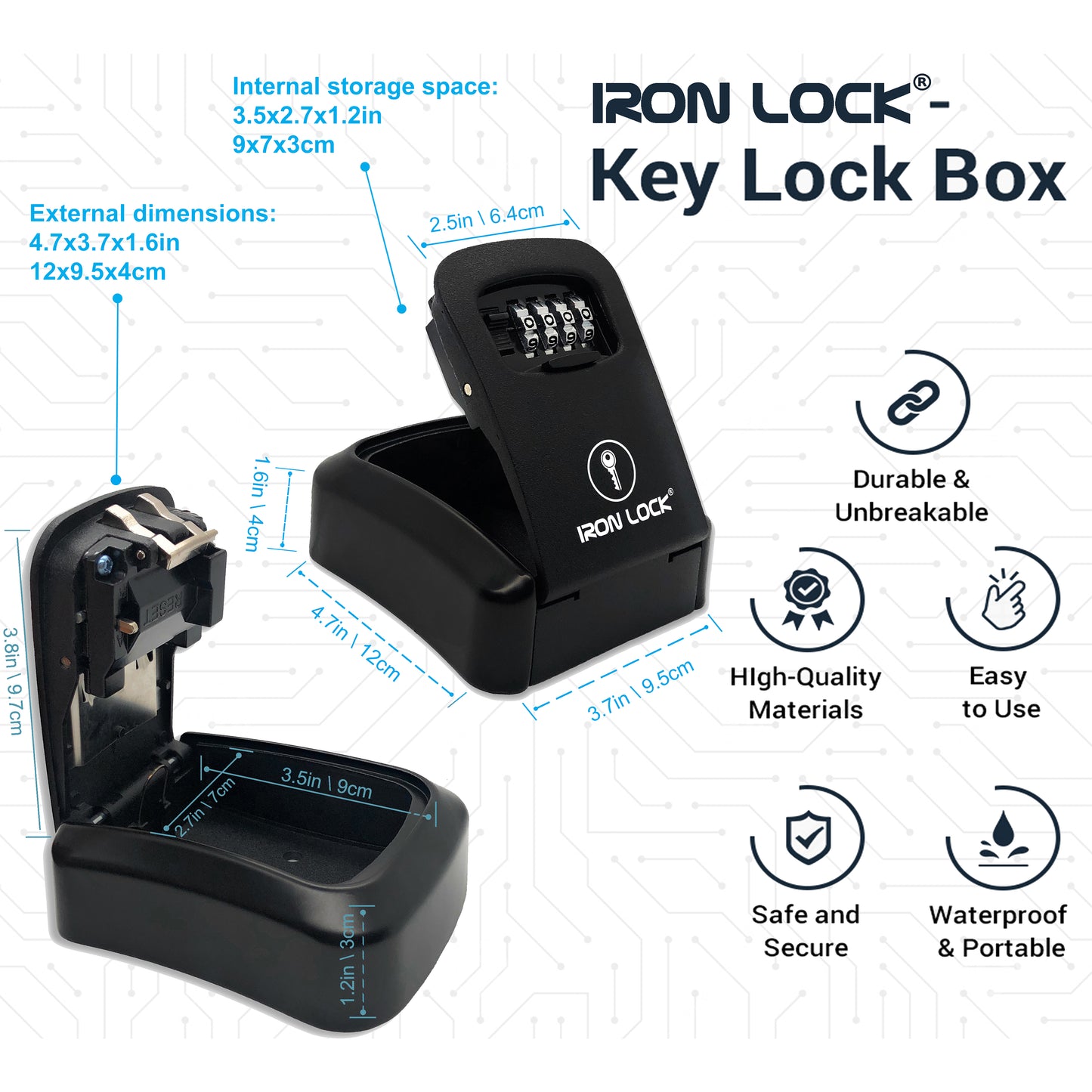 Medium Wall Mount Key Lock Box (Black)