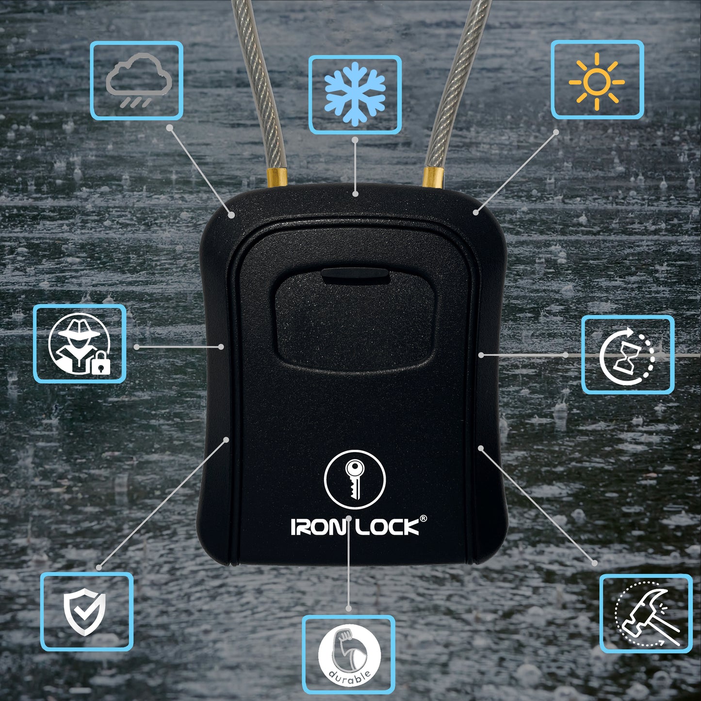 Medium Portable Key Lock Box with Removable Cable Shackle (Black)