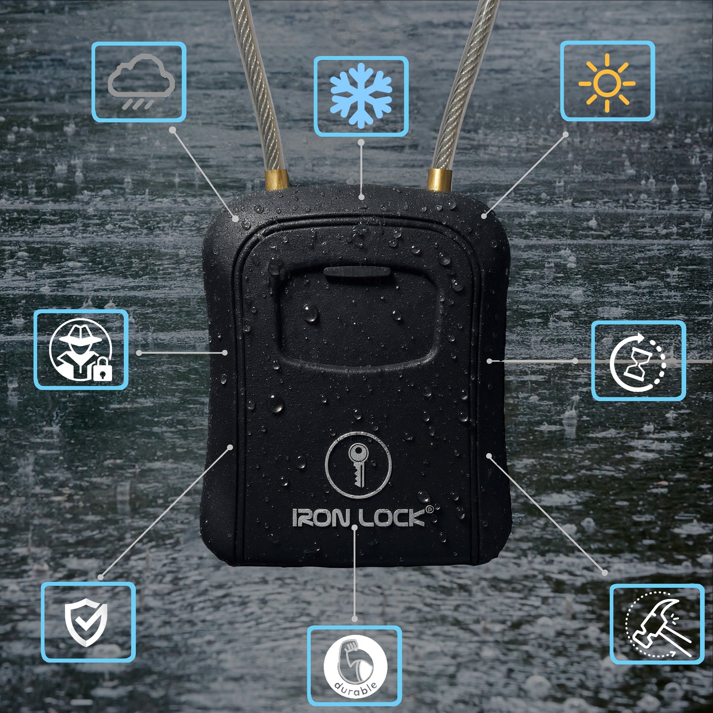 Medium Portable Key Lock Box with Removable Cable Shackle (Black)