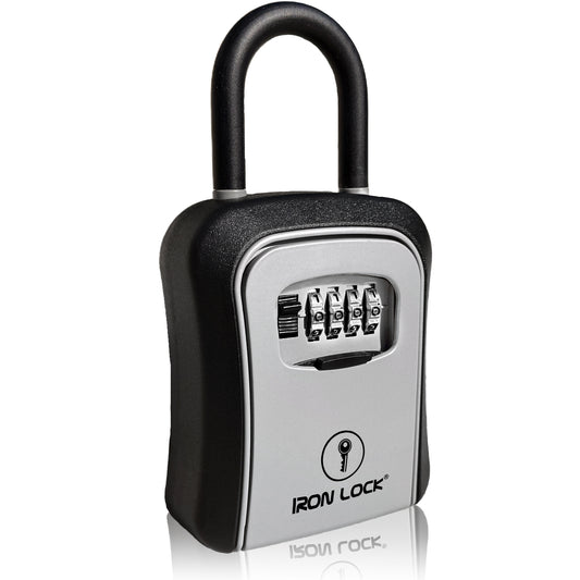 Medium Portable Key Lock Box with Removable U-Shackle (Grey)