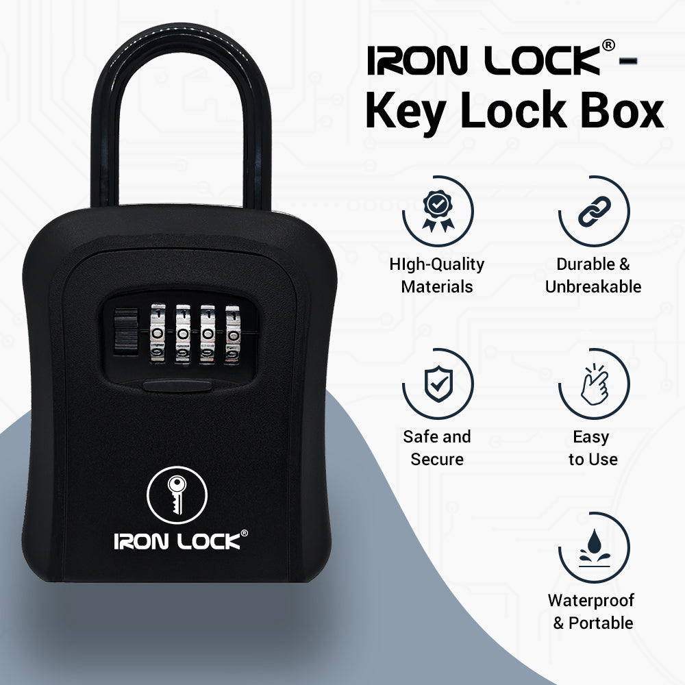 Medium Portable Key Lock Box with Removable U-Shackle (Black)