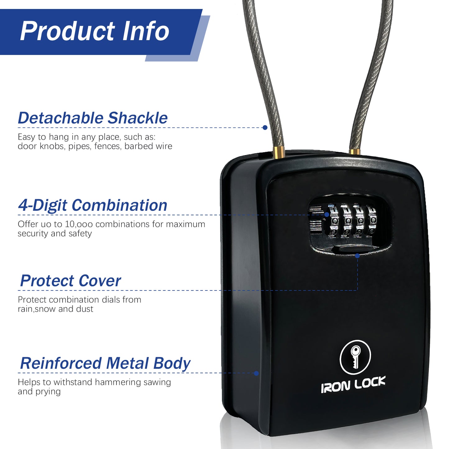 XX-Large Portable Key Lock Box with Removable Cable Shackle (Black)