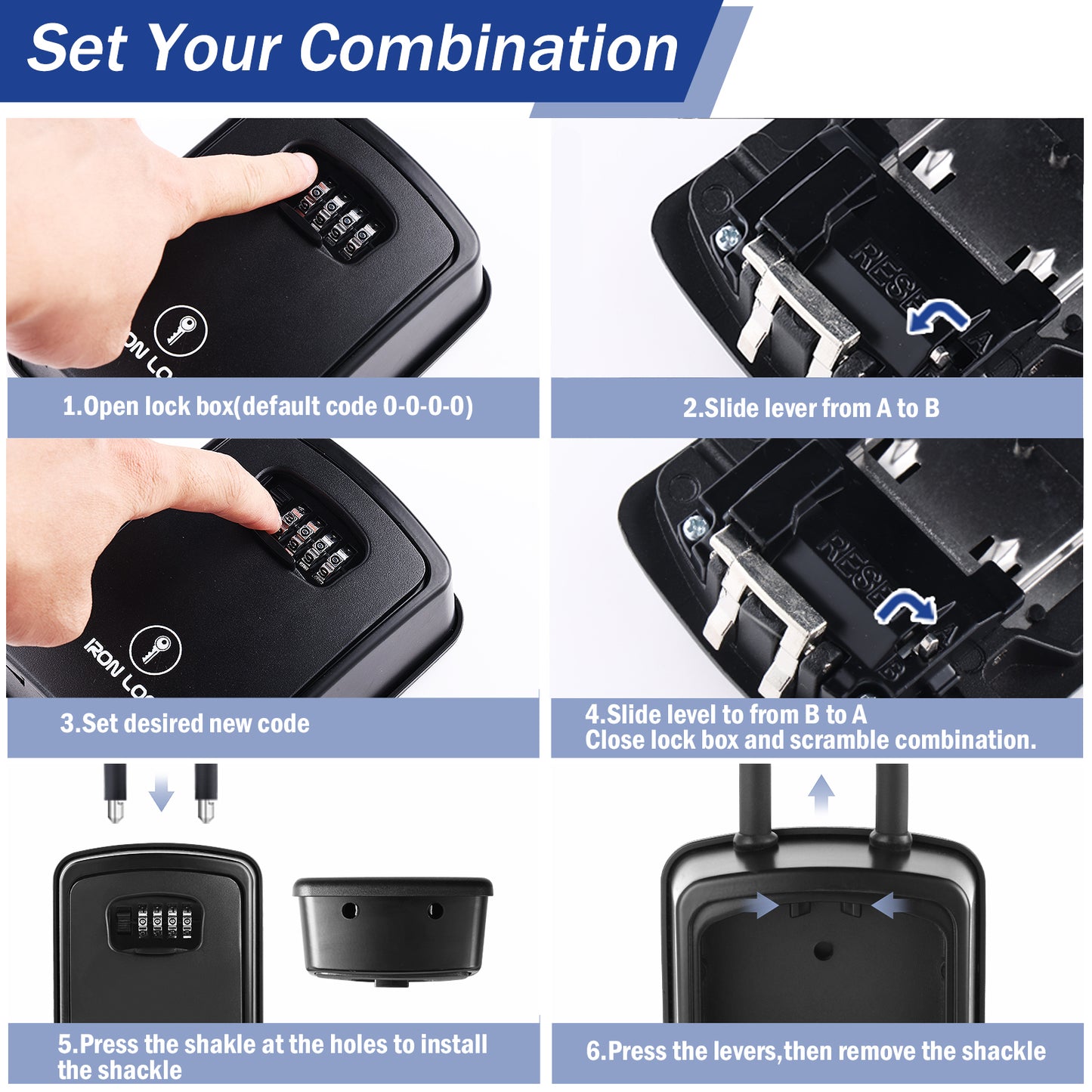 Iron Lock XX-Large black portable key lock box with removable U-shackle, 4-digit resettable combination — view 11