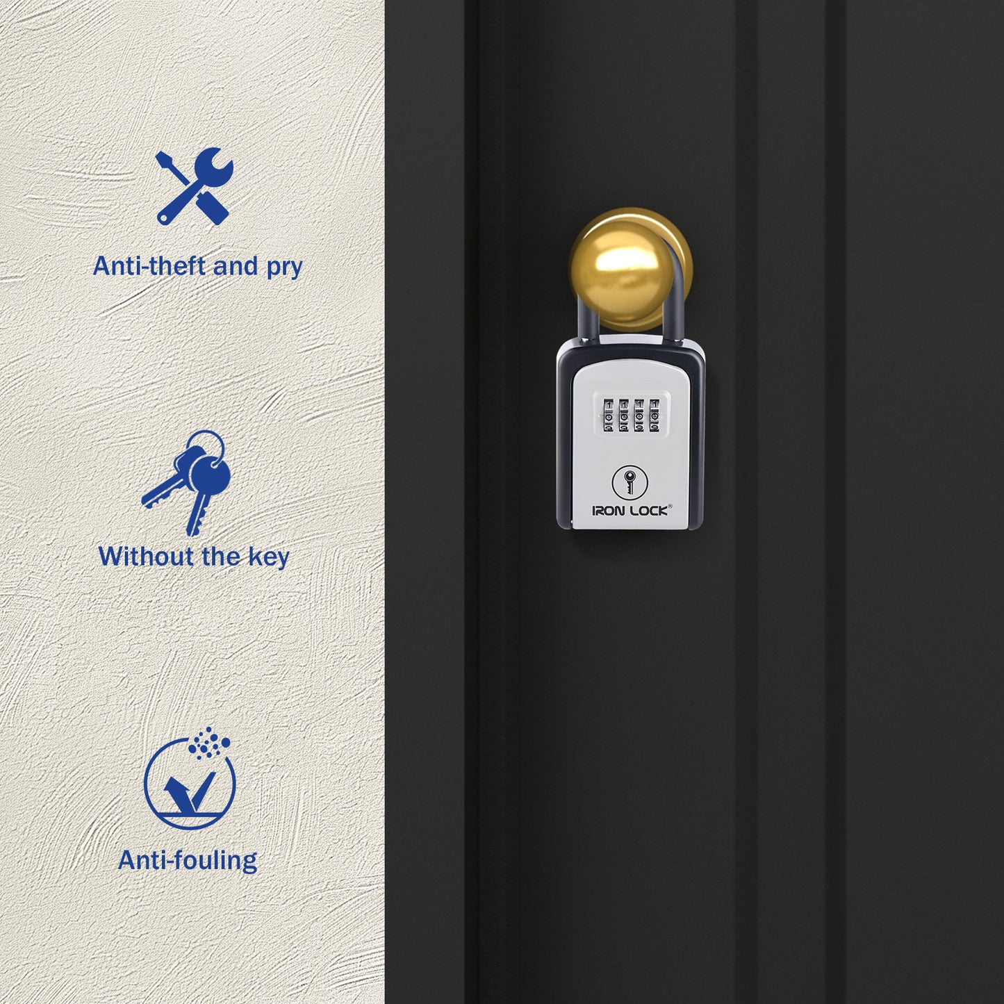 Small Portable Key Lock Box with Removable U-Shackle (Grey)