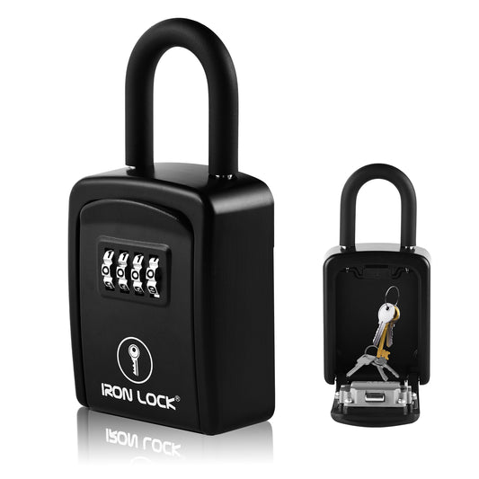 Small Portable Key Lock Box with Removable U-Shackle (Black)