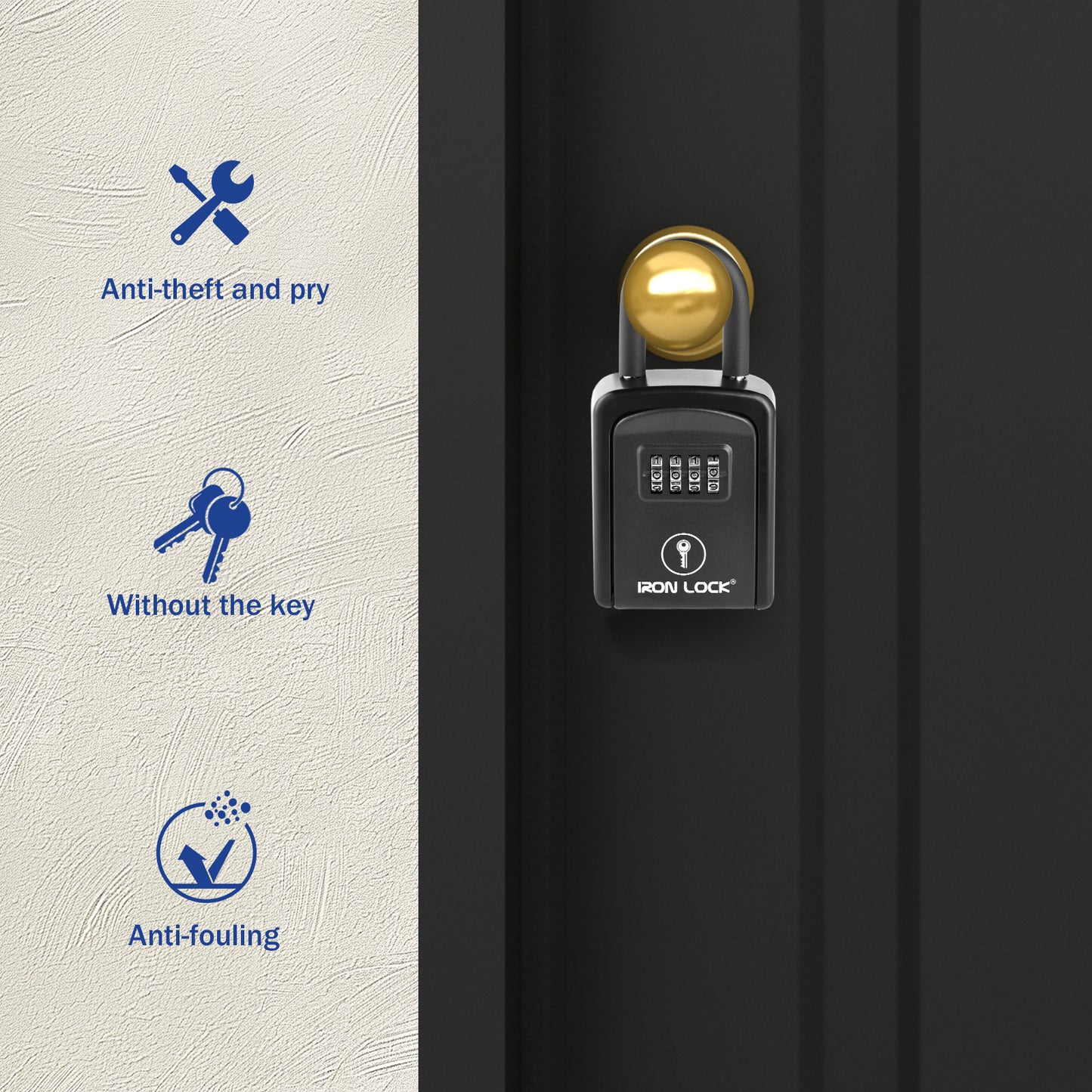 Small Portable Key Lock Box with Removable U-Shackle (Black)