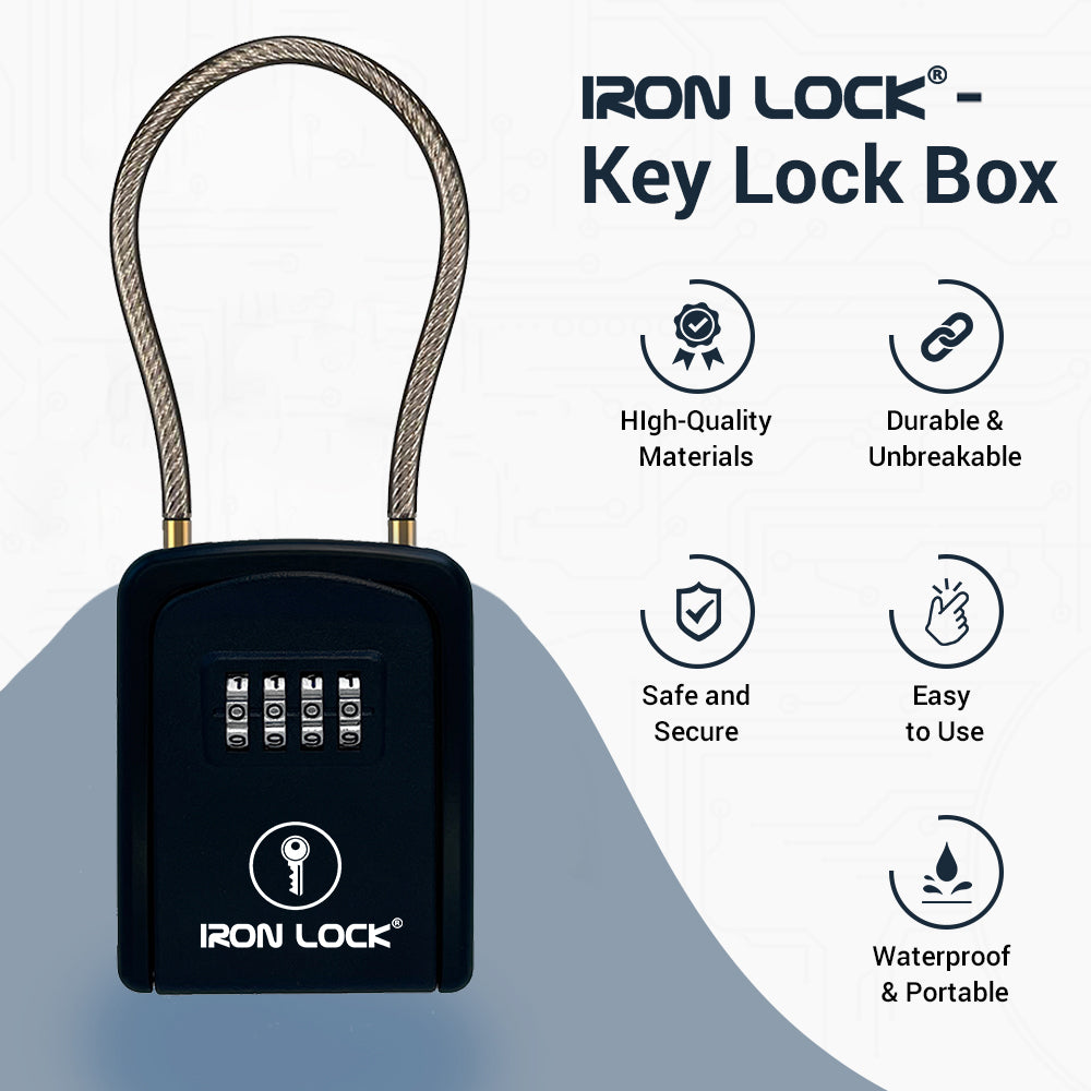 Small Portable Key Lock Box with Removable Cable Shackle (Black)