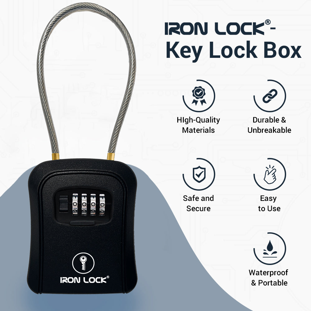 Medium Portable Key Lock Box with Removable Cable Shackle (Black)
