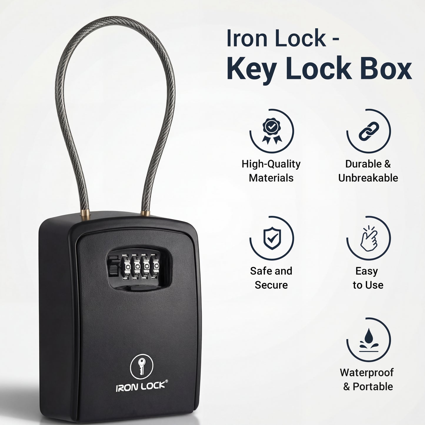 Iron Lock XX-Large black portable key lock box with steel cable shackle, 4-digit resettable combination — view 11