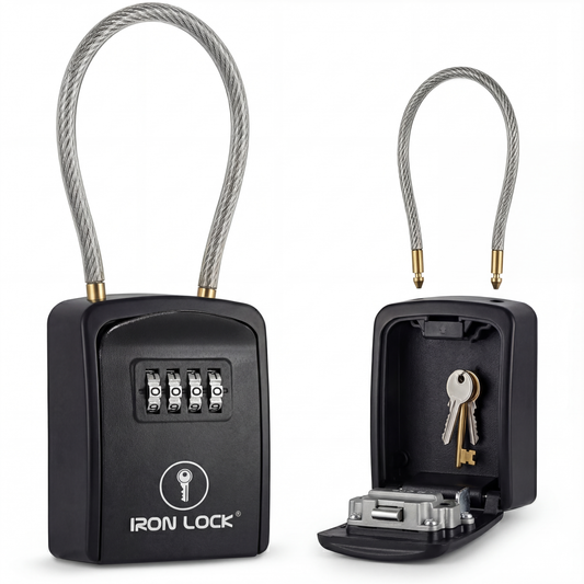 Small Portable Key Lock Box with Removable Cable Shackle (Black)