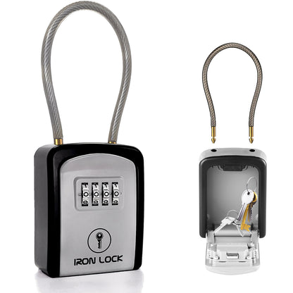 Small Portable Key Lock Box with Removable Cable Shackle (Grey)
