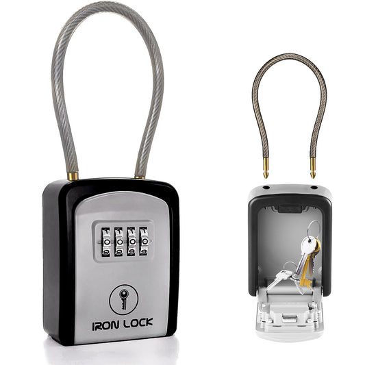 Small Portable Key Lock Box with Removable Cable Shackle (Grey)