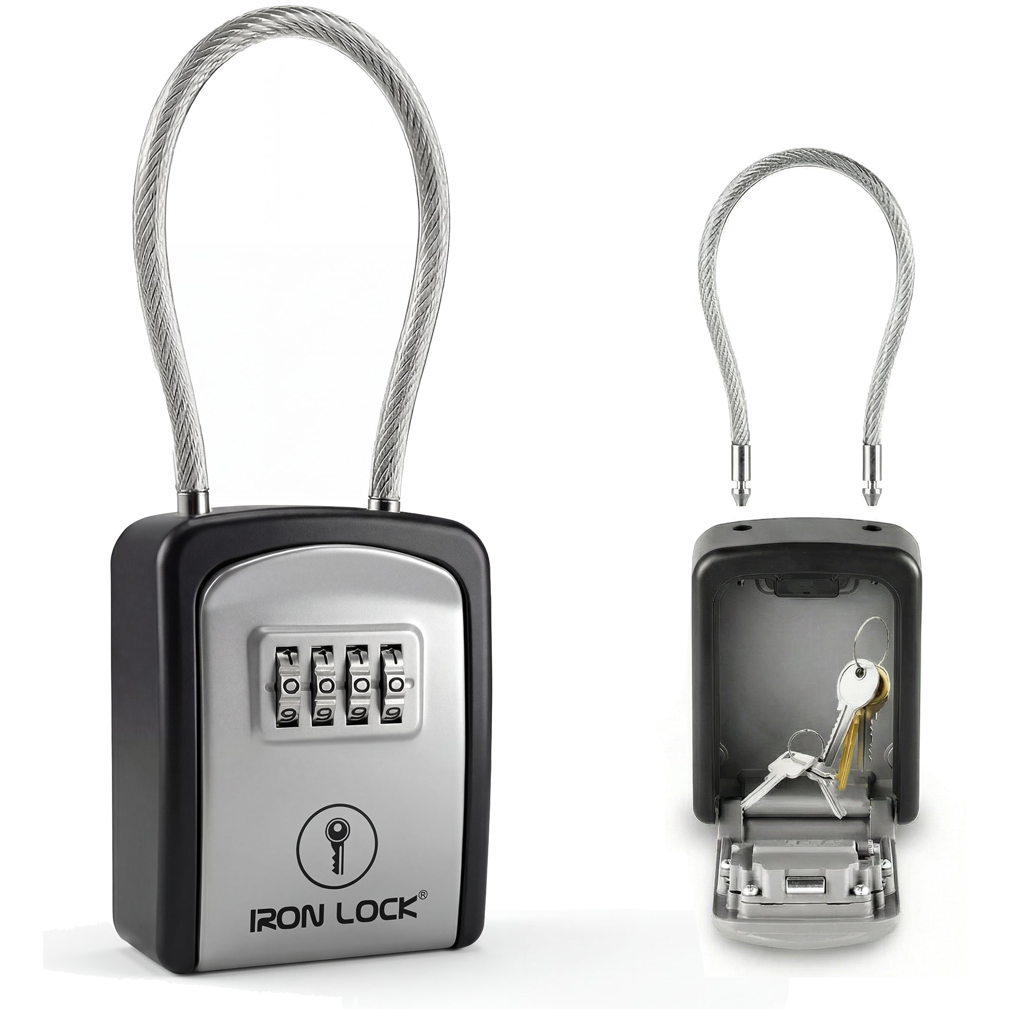 Iron Lock Portable Key Lock Box Small, Cable Shackle, Combination (Gre