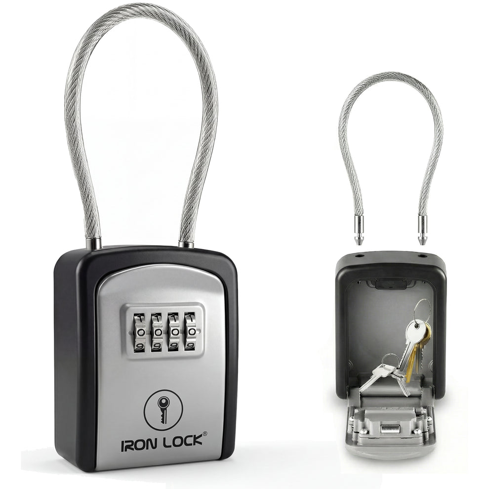 Portable Key Lockbox Iron Lock Portable Key Lock Box Small, Cable Shackle, Combination (Gre