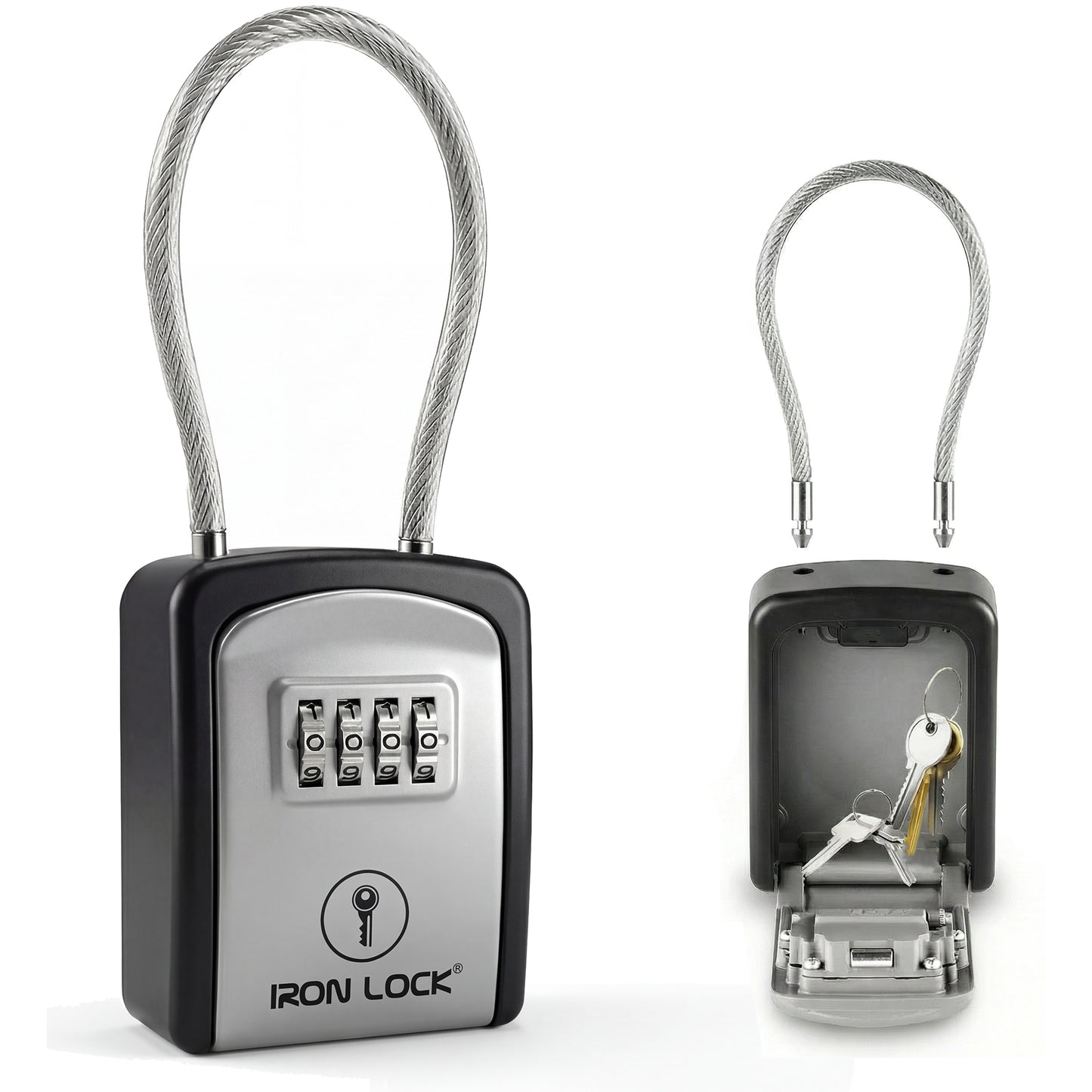 Small Portable Key Lock Box with Removable Cable Shackle (Grey)