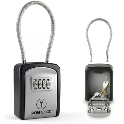 Small Portable Key Lock Box with Removable Cable Shackle (Grey)