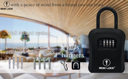 Medium Portable Key Lock Box with Removable U-Shackle (Black)