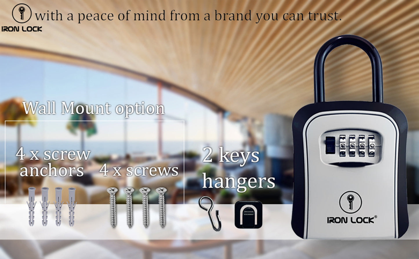 Medium Portable Key Lock Box with Removable U-Shackle (Grey)