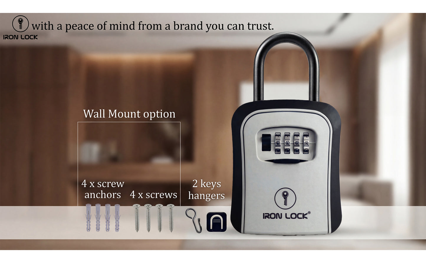 Medium Portable Key Lock Box with Removable U-Shackle (Grey)