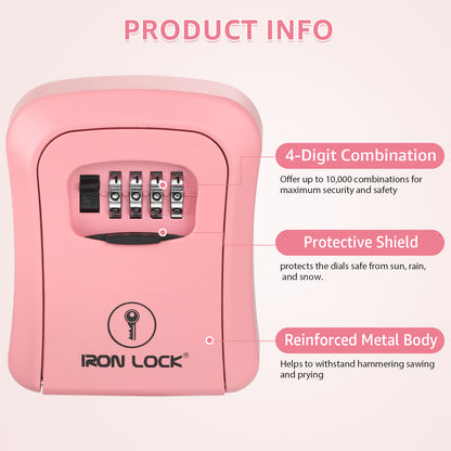 Iron Lock Medium pink wall-mount key lock box, 4-digit resettable combination — view 5
