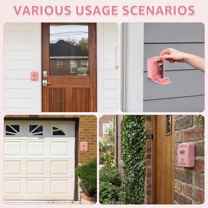 Iron Lock Wall Mount Key Lock Box Small, Combination, Outdoor (Pink)