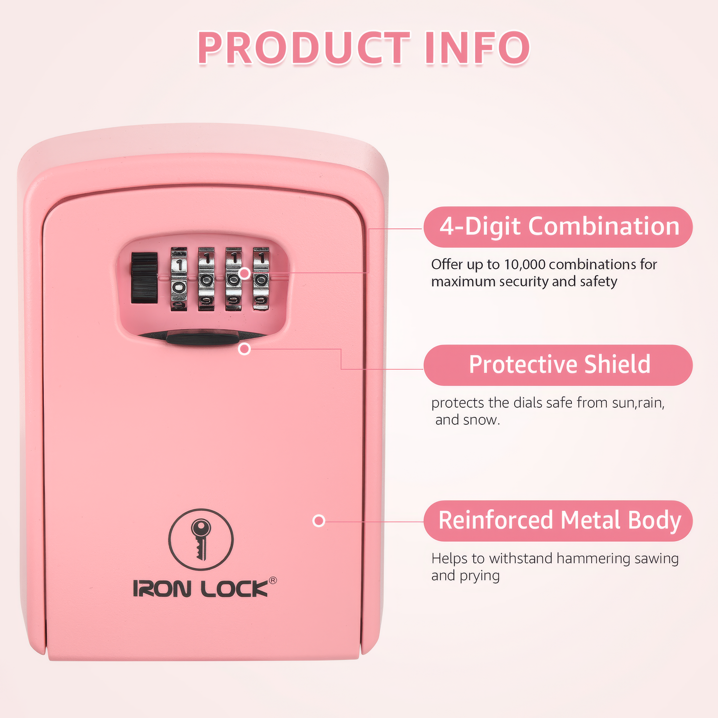 Iron Lock XX-Large pink wall-mount key lock box, 4-digit resettable combination — view 5