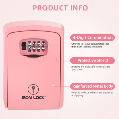 Iron Lock XX-Large pink wall-mount key lock box, 4-digit resettable combination — view 5