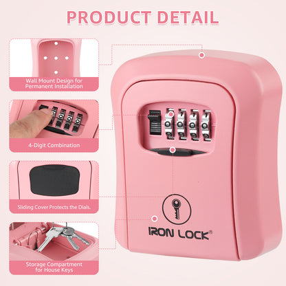 Iron Lock Medium pink wall-mount key lock box, 4-digit resettable combination — view 4