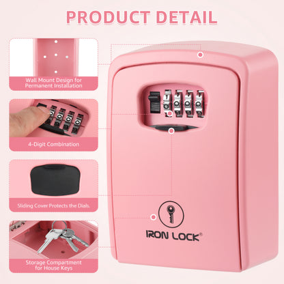 Iron Lock XX-Large pink wall-mount key lock box, 4-digit resettable combination — view 4