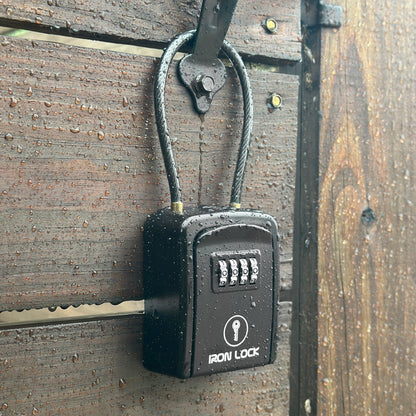 Small Portable Key Lock Box with Removable Cable Shackle (Black)