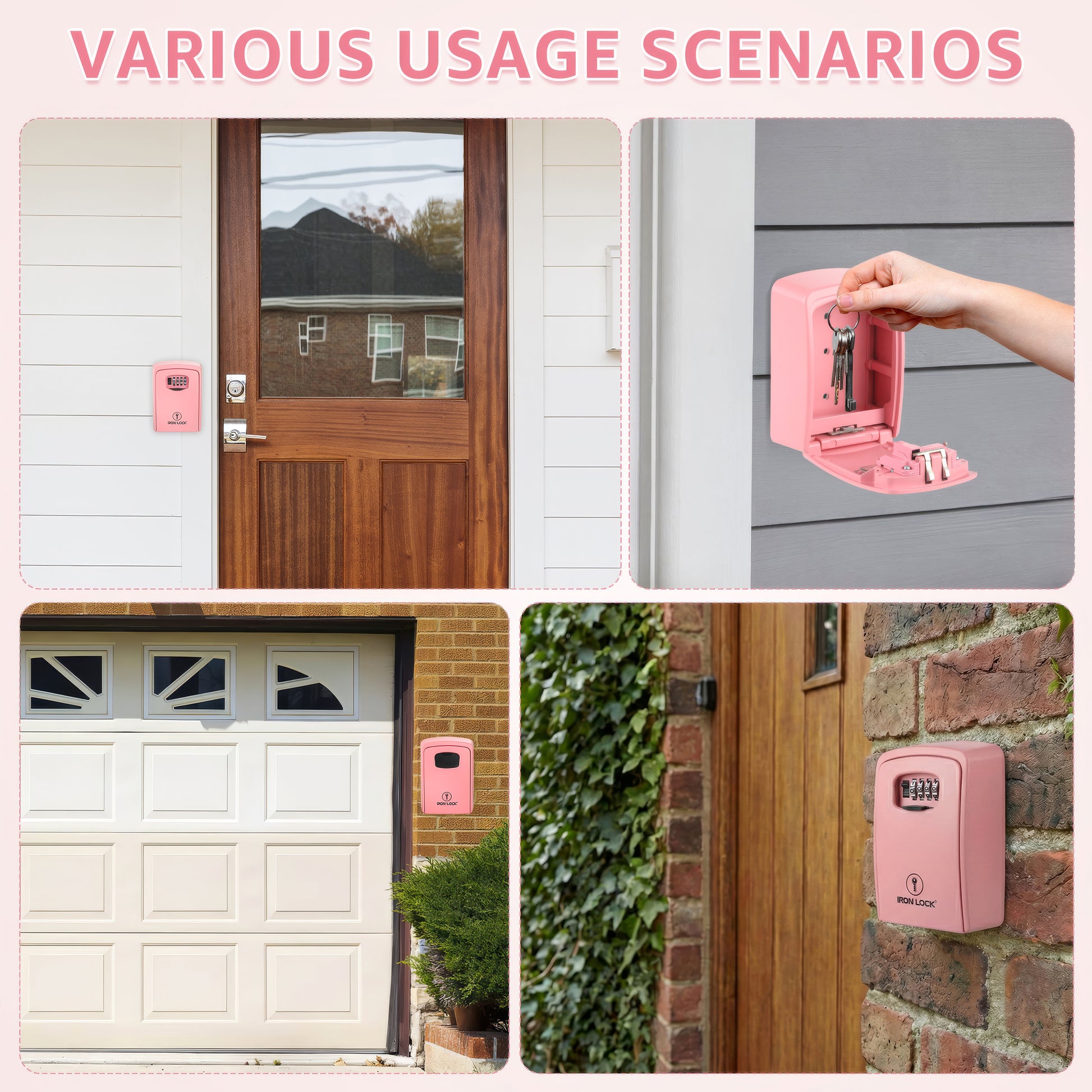 Iron Lock XX-Large pink wall-mount key lock box, 4-digit resettable combination — view 2