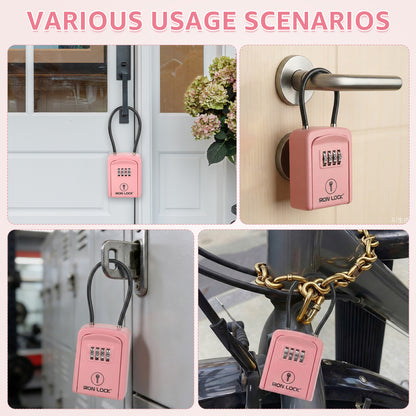 Iron Lock Small pink portable key lock box with steel cable shackle, 4-digit resettable combination — view 3