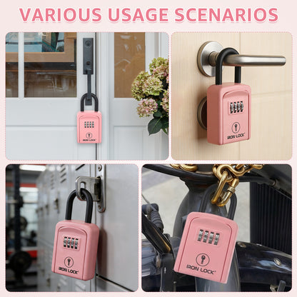 Iron Lock Small pink portable key lock box with removable U-shackle, 4-digit resettable combination — view 3