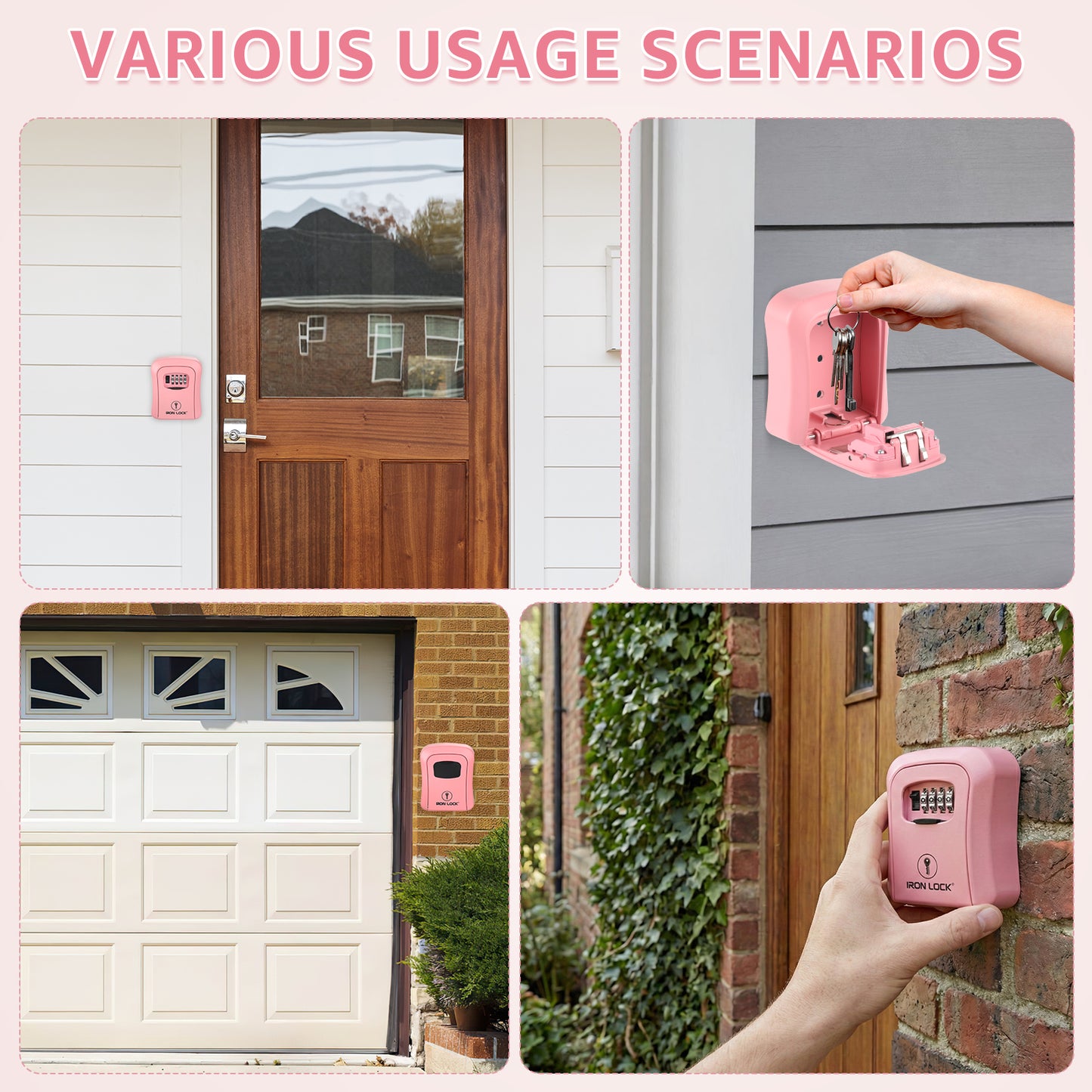 Iron Lock Medium pink wall-mount key lock box, 4-digit resettable combination — view 2