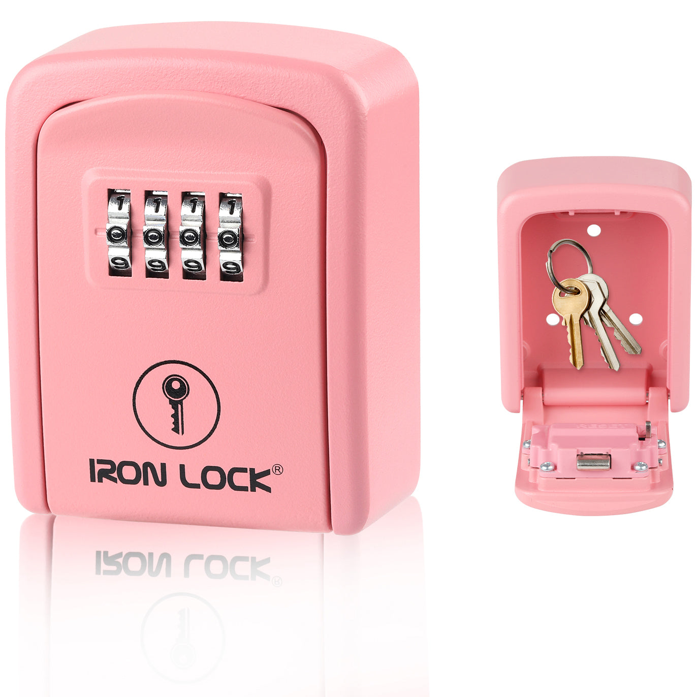 Iron Lock Wall Mount Key Lock Box Small, Combination, Outdoor (Pink)