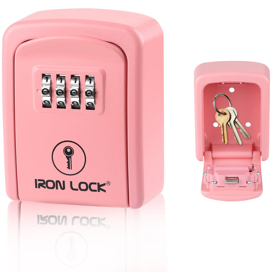 Iron Lock Wall Mount Key Lock Box Small, Combination, Outdoor (Pink)