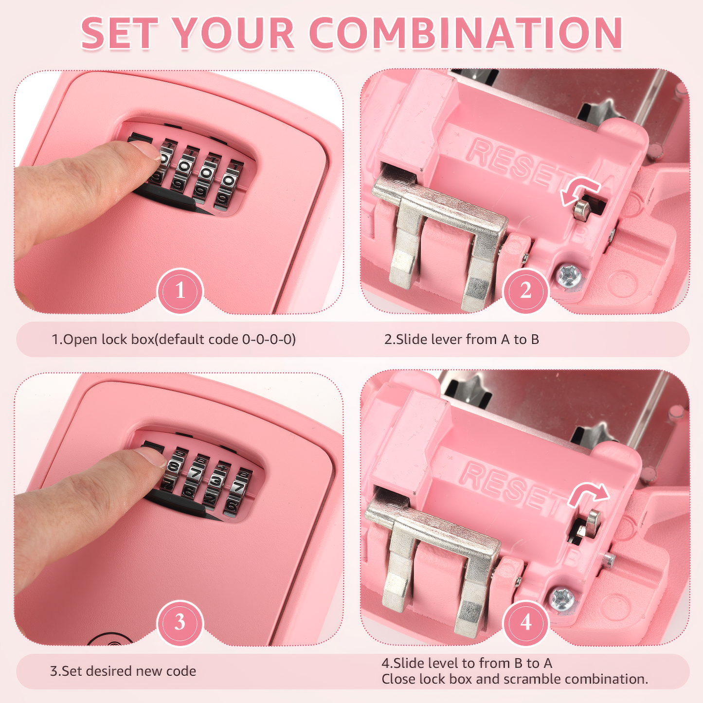 Iron Lock XX-Large pink wall-mount key lock box, 4-digit resettable combination — view 7