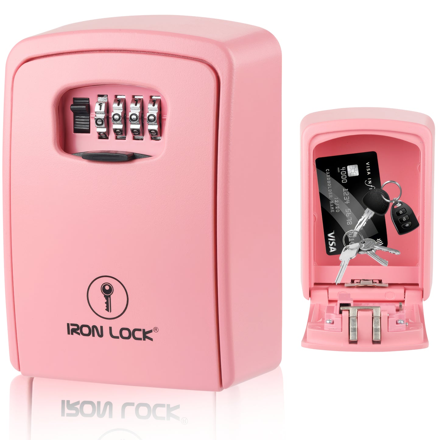Iron Lock XX-Large pink wall-mount key lock box, 4-digit resettable combination
