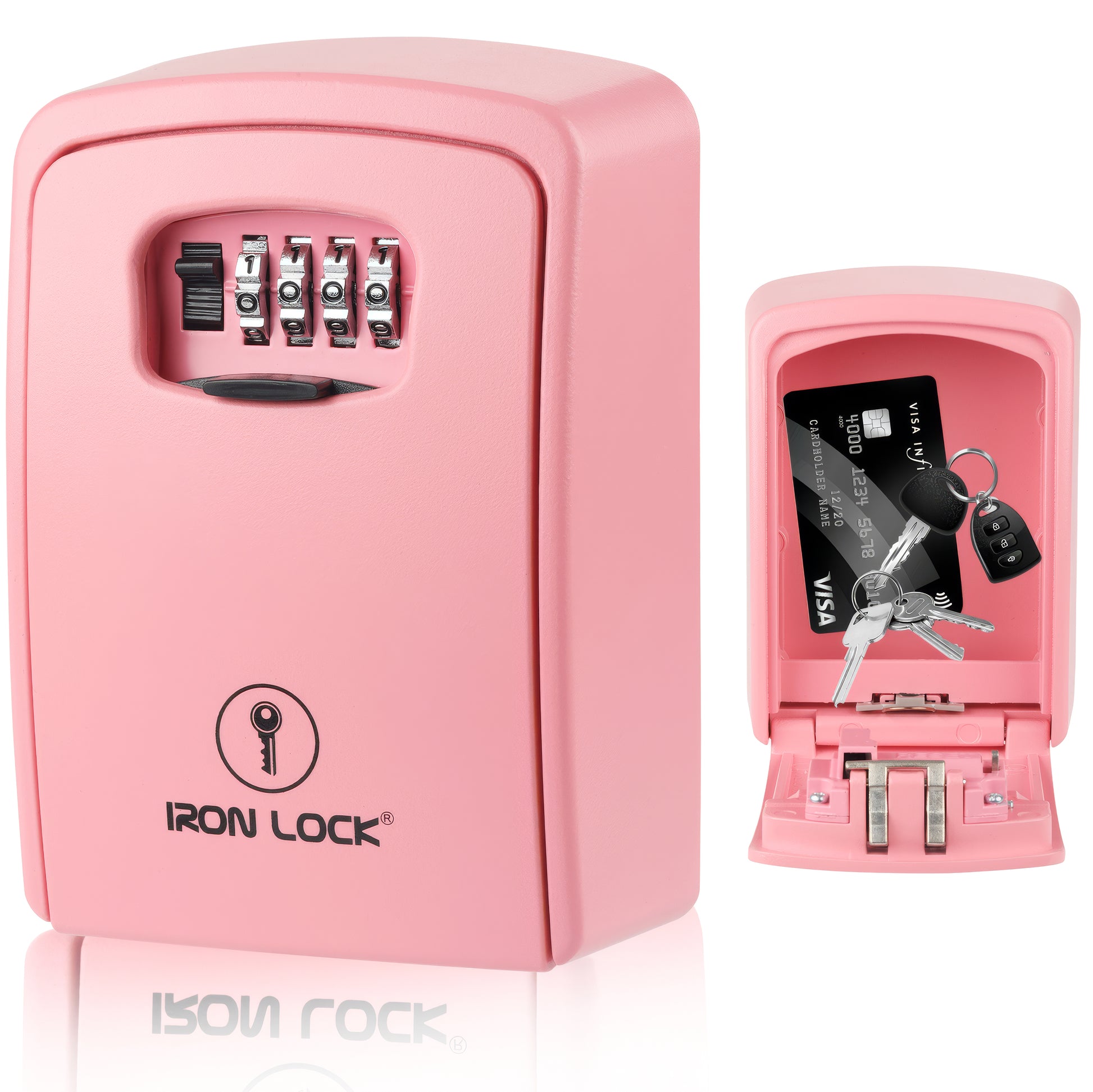 Iron Lock XX-Large pink wall-mount key lock box, 4-digit resettable combination