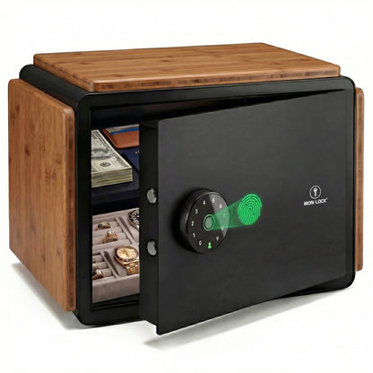 Iron Lock® Smart Safe with Wood Finish, Fingerprint & Touchscreen Keypad, Bluetooth App Control, Share Access, Emergency Key, Bolt-Down Security