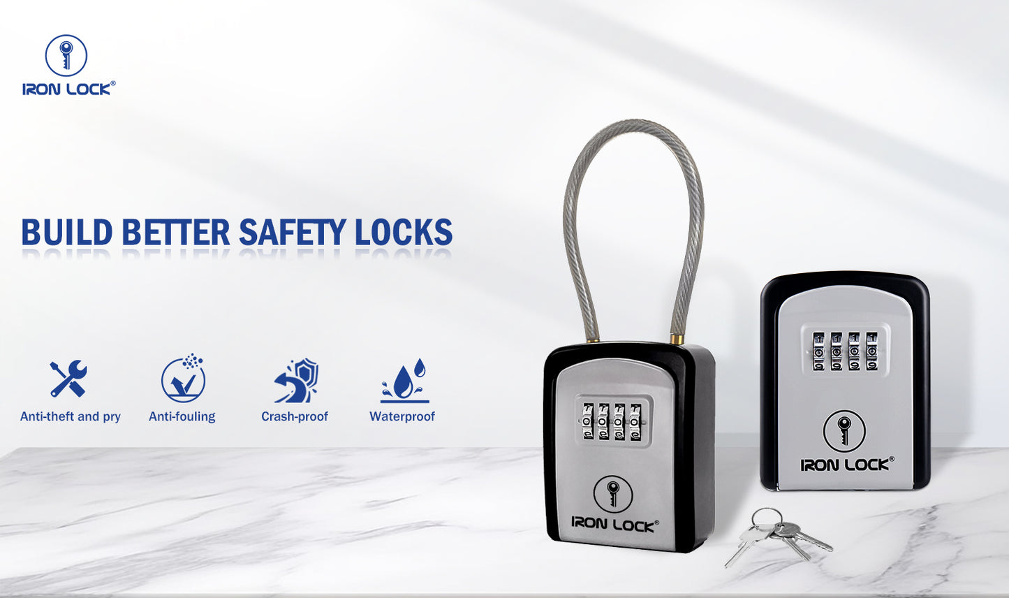 Small Portable Key Lock Box with Removable Cable Shackle (Grey)