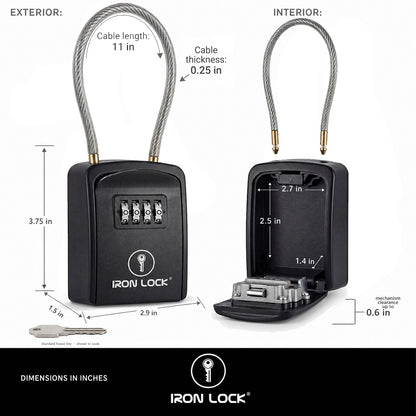 Iron Lock Portable Key Lock Box Small, Cable Shackle, Combination (Black)