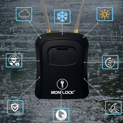 Medium Portable Key Lock Box with Removable Cable Shackle (Black)