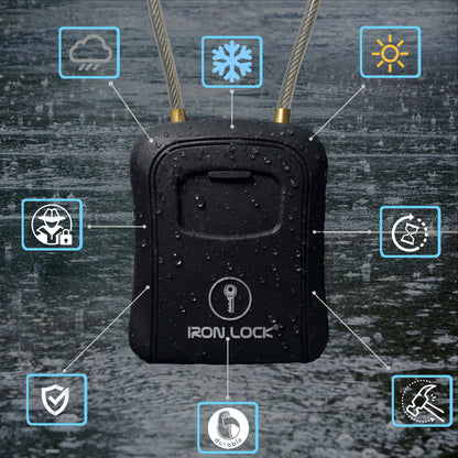 Medium Portable Key Lock Box with Removable Cable Shackle (Black)