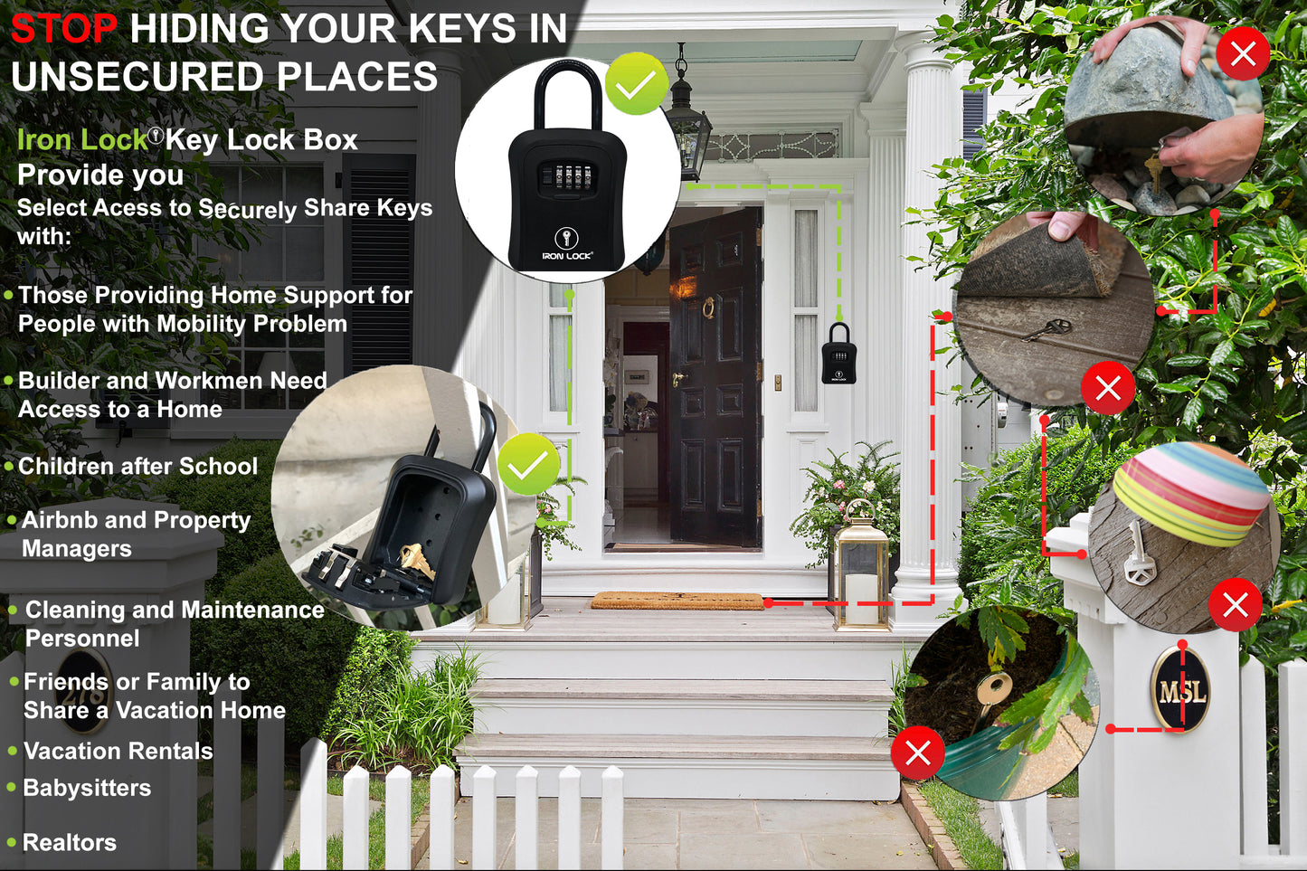 Medium Portable Key Lock Box with Removable U-Shackle (Black)