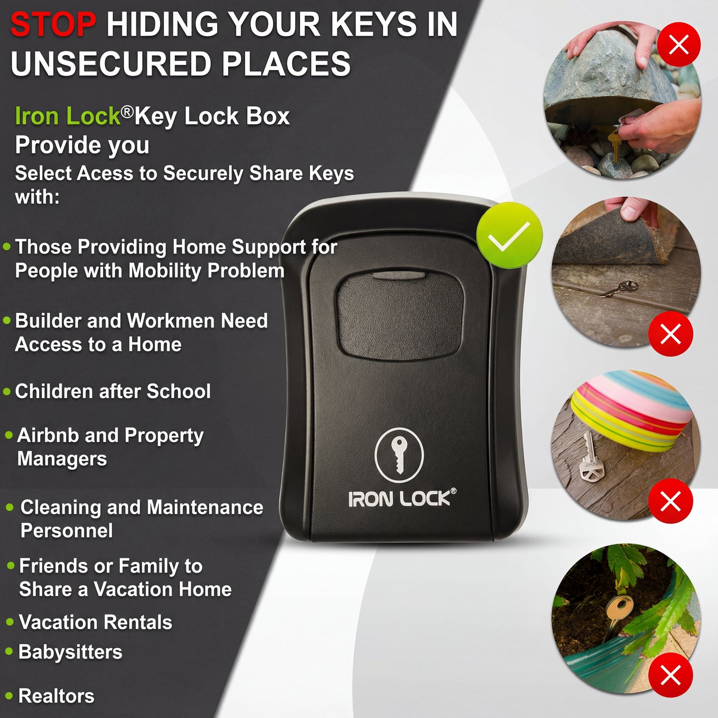 Medium Wall Mount Key Lock Box (Black)